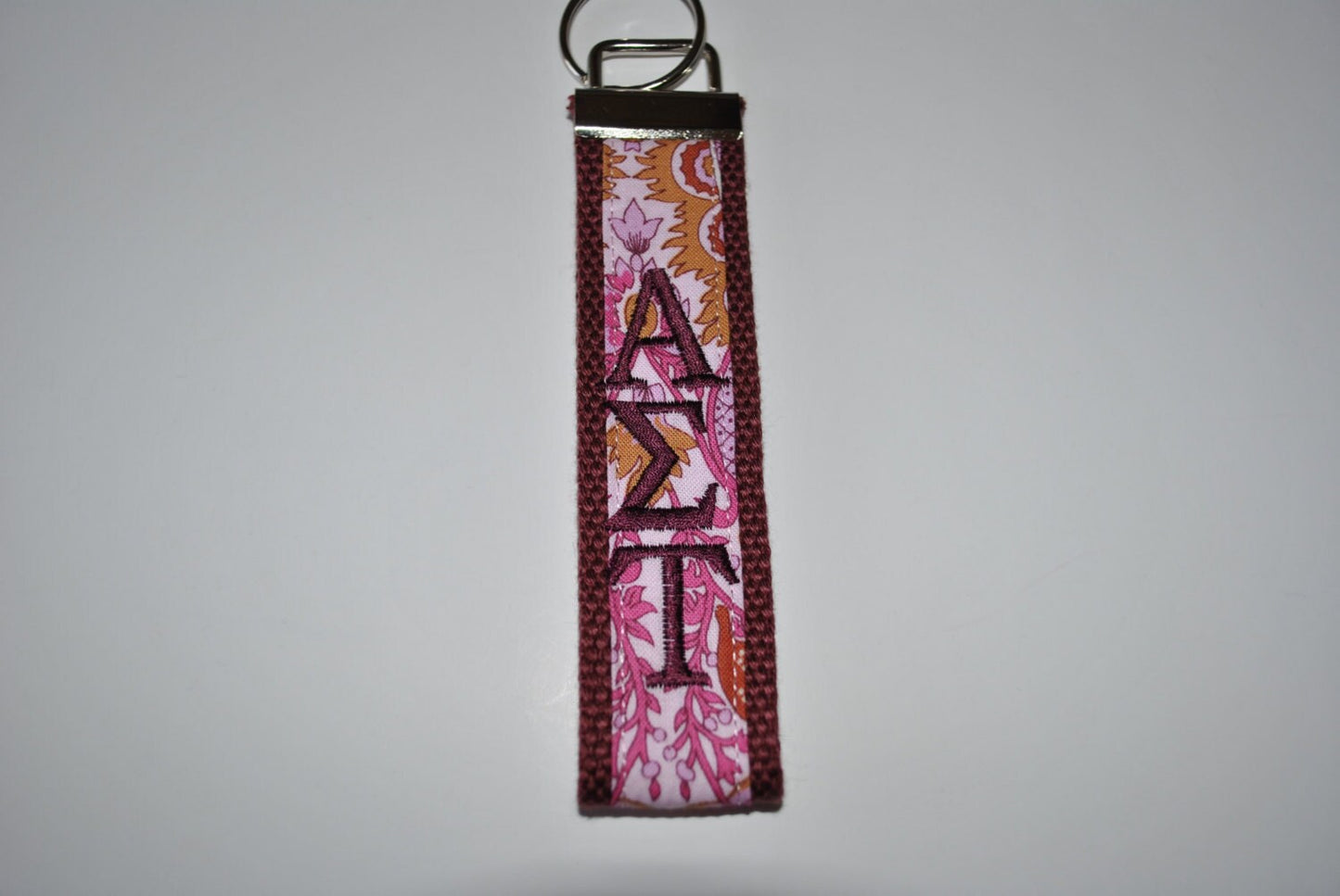 Sorority Keychain- Burgundy Geometric Fabric KeyFob Wristlet Official License Greek Life Personlize Embroidery Choose Sorority, Burgundy Web