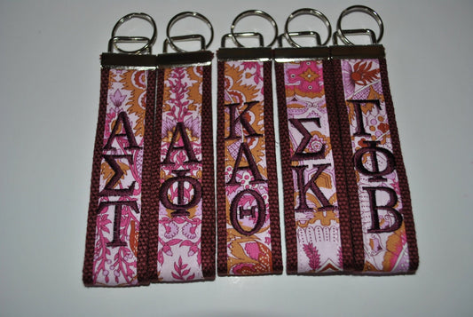 Sorority Keychain- Burgundy Geometric Fabric KeyFob Wristlet Official License Greek Life Personlize Embroidery Choose Sorority, Burgundy Web