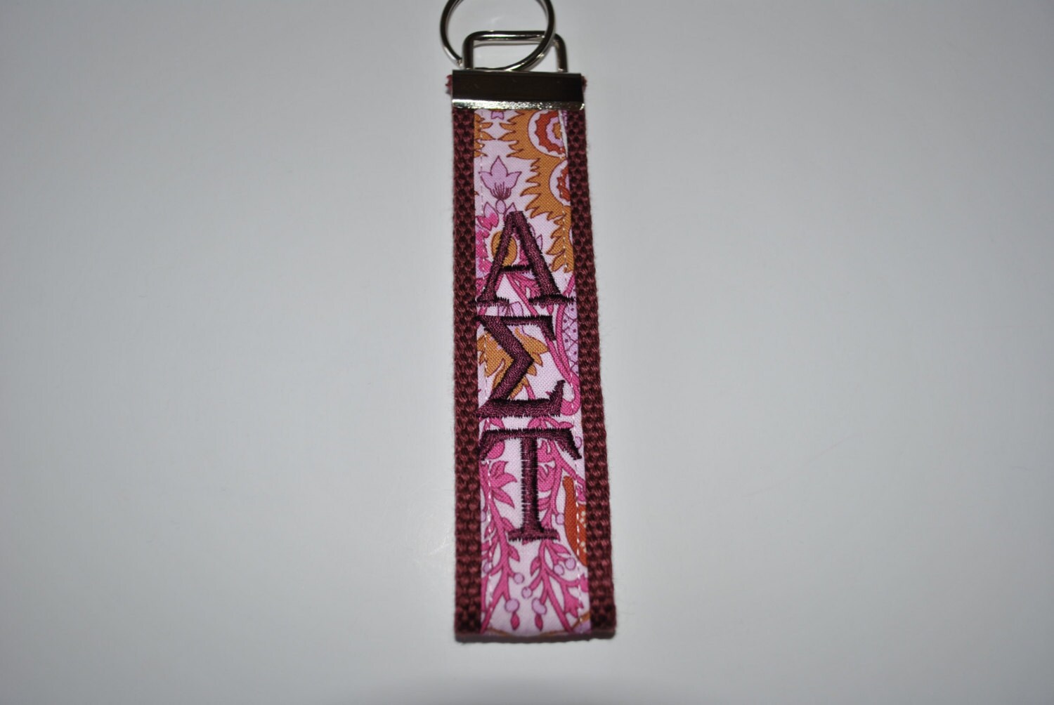 Sorority Keychain- Burgundy Geometric Fabric KeyFob Wristlet Official License Greek Life Personlize Embroidery Choose Sorority, Burgundy Web
