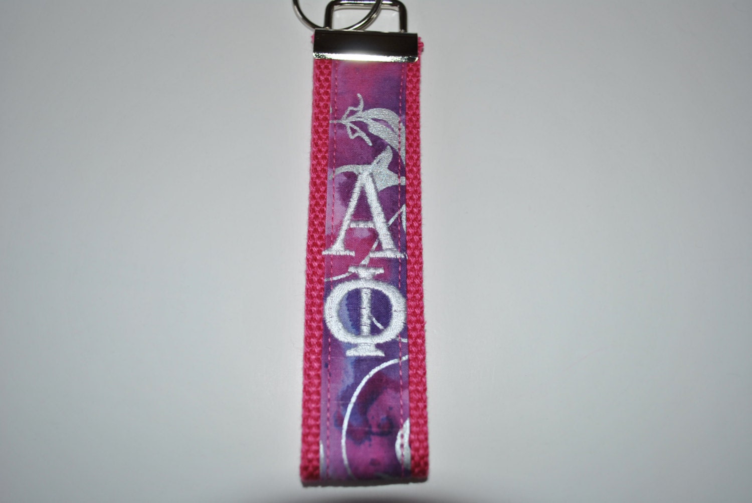 Sorority Keychain - Pink purple geometric, Pink Web Fabric KeyFob Wristlet Official Licensed Greek Life Personlize EmbroideryChoose Sorority