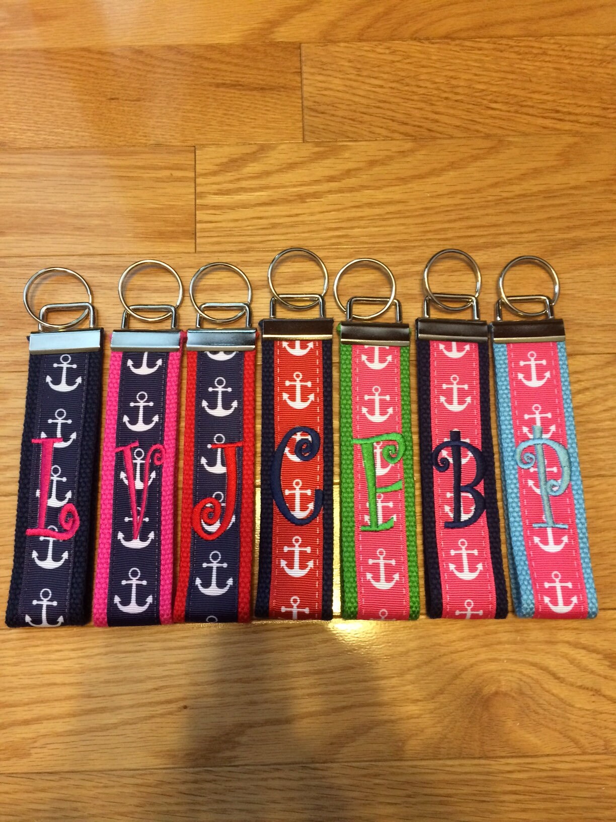 Keychain - Anchor, Keyfob, Choose Sorority/Letter/Grandmother/Beach Monogram Cotton Webbing Jacquard Ribbon Wristlet, Key Ring, Personalized