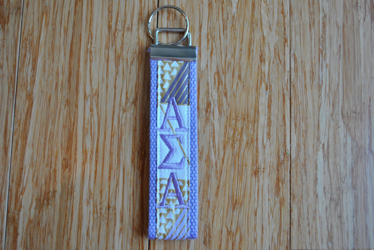 Sorority Keychain - Lavendar Webbing, Purple geometric, Key Fob Wristlet Official Licensed, Personlized Embroidery Choose Sorority,