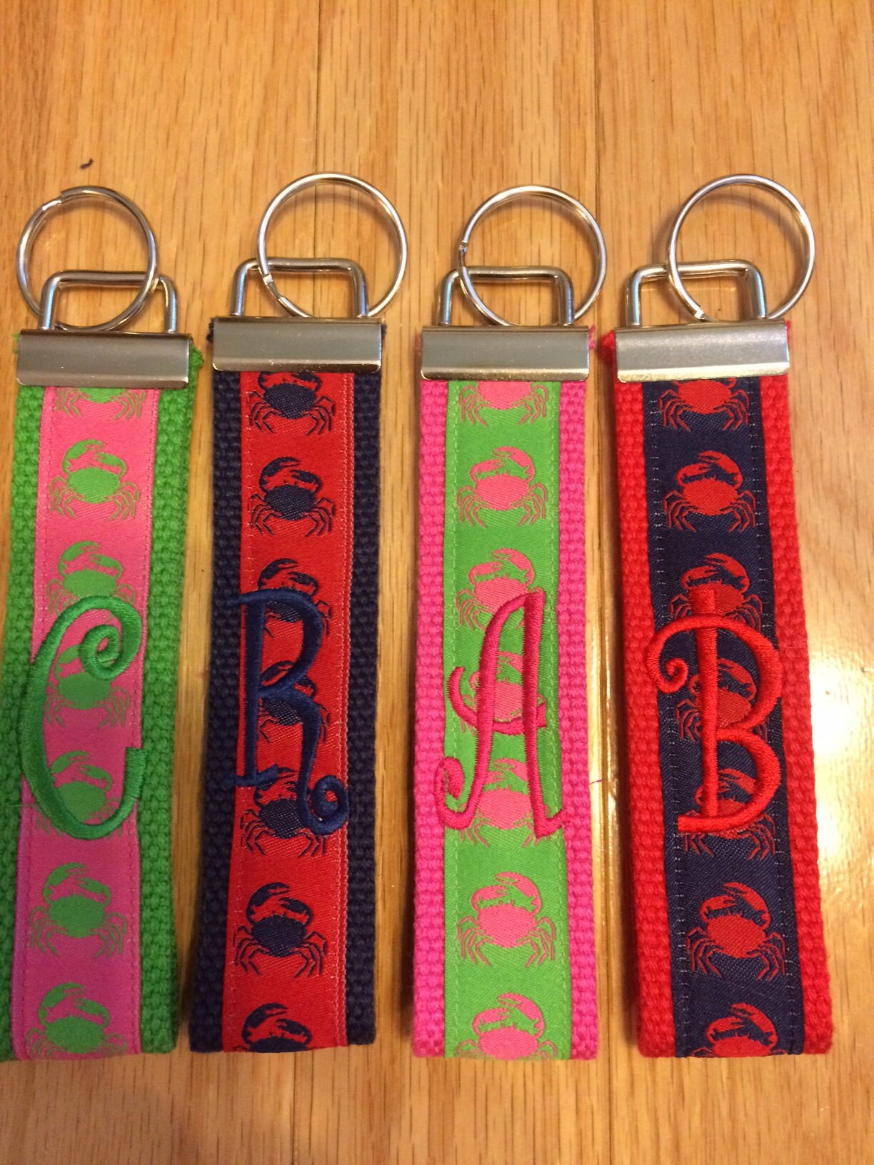 Keychain - Crabs, Choose Letter, Sorority, Grandmother, or Personalize Monogrammed KeyFob Keychain Cotton Webbing Jacquard Ribbon Wristlet