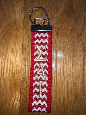 Sigma Alpha Iota Sorority Keychain - Red Webbing, Choose Ribbon and Monogram Key Fob Keychain Wristlet(OFFICIAL LICENSED PRODUCT)