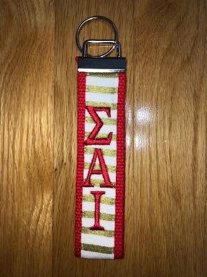 Sigma Alpha Iota Sorority Keychain - Red Webbing, Choose Ribbon and Monogram Key Fob Keychain Wristlet(OFFICIAL LICENSED PRODUCT)