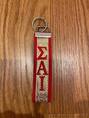 Sigma Alpha Iota Sorority Keychain - Red Webbing, Choose Ribbon and Monogram Key Fob Keychain Wristlet(OFFICIAL LICENSED PRODUCT)