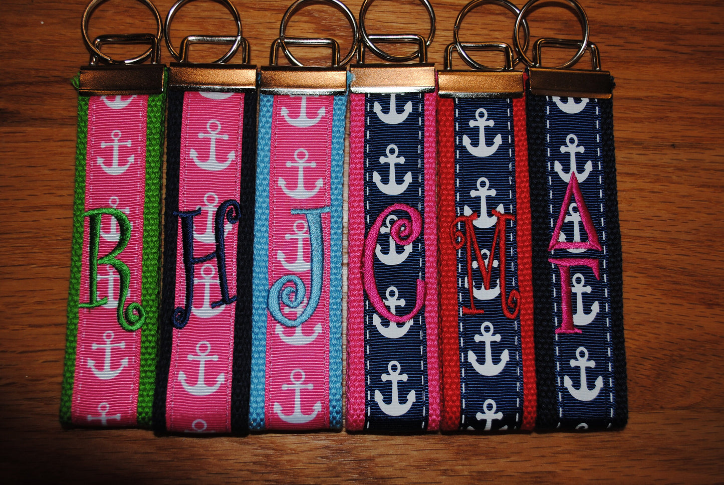 Keychain - Anchor, Keyfob, Choose Sorority/Letter/Grandmother/Beach Monogram Cotton Webbing Jacquard Ribbon Wristlet, Key Ring, Personalized