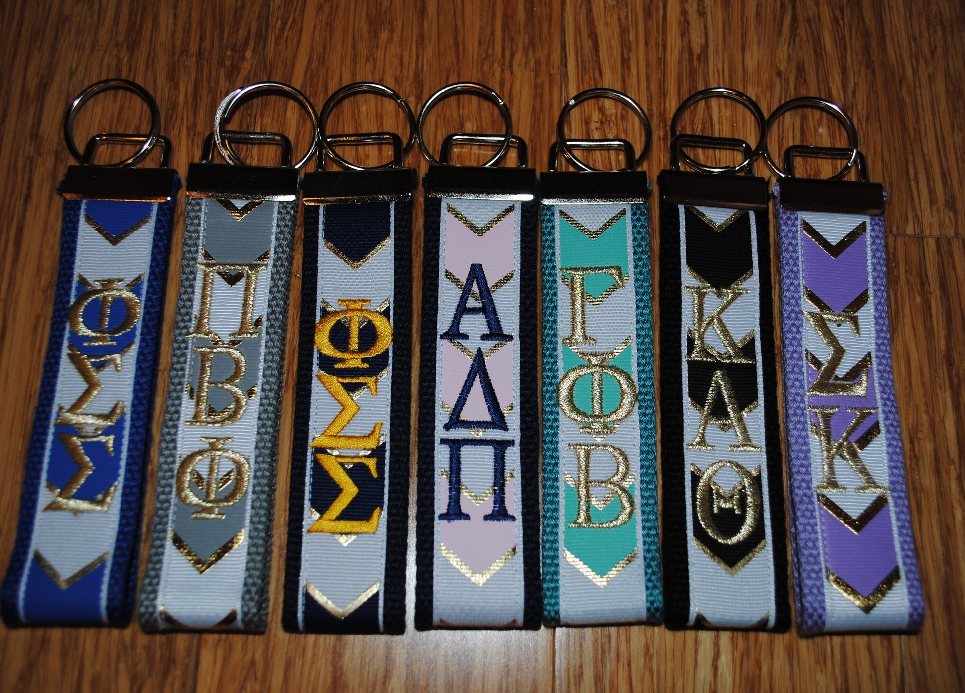 Sorority Keychain, Arrows, Keyfob, Choose Sorority, Grandmother, Initial, Personalize Grosgrain Ribbon Wristlet Official Licensed Embroidery