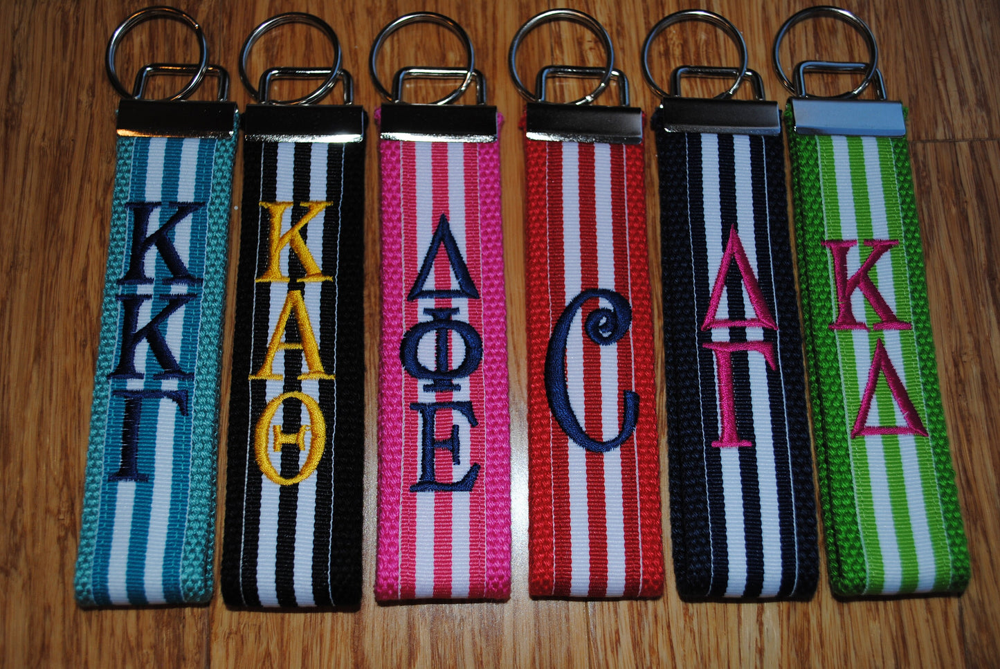 Sorority Keychain - Stripe Keychain Monogrammed-Choose Design,Sorority, Letter, Personalized Wristlet Licensed product.Key Fob, Embroidery