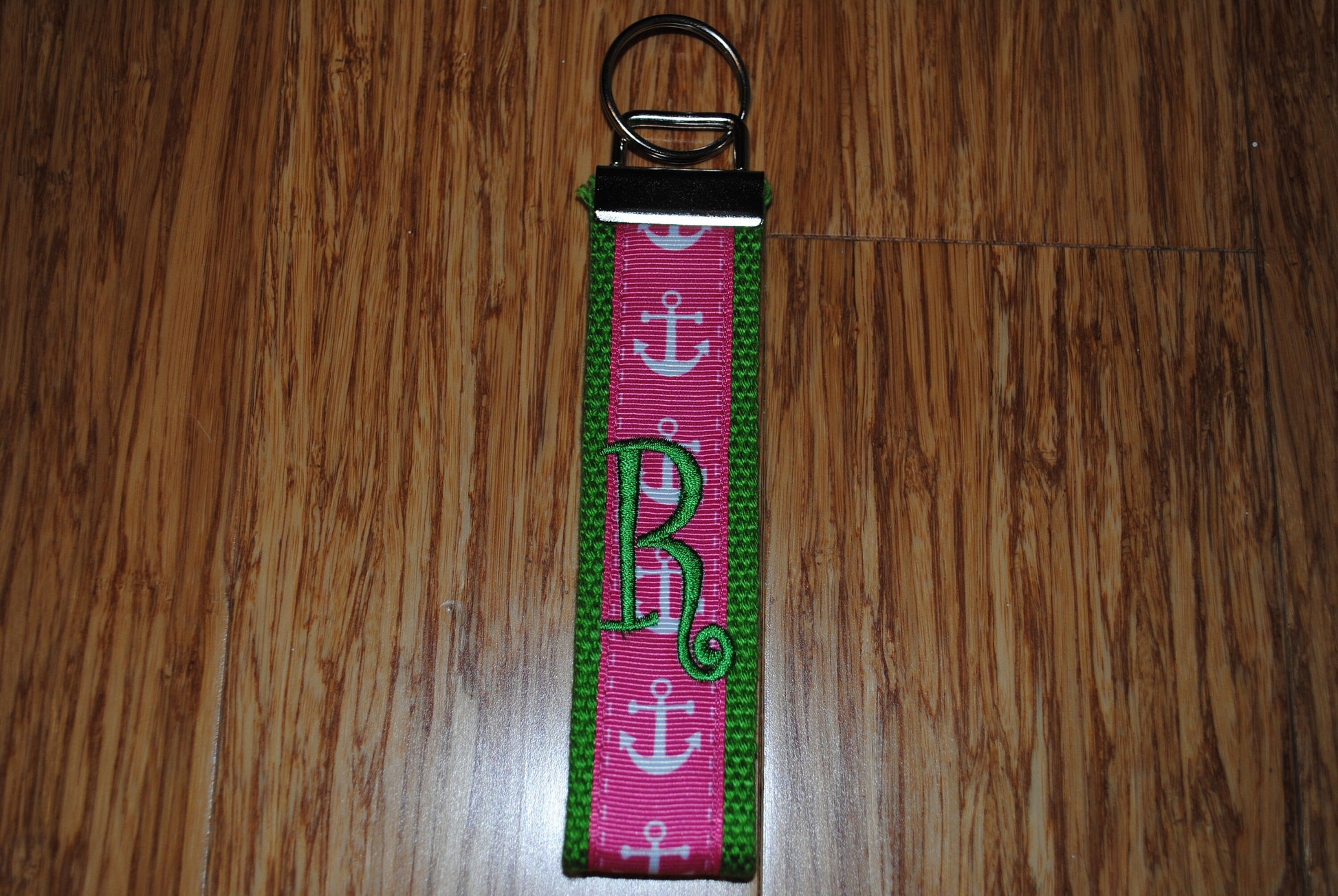 Keychain - Anchor, Keyfob, Choose Sorority/Letter/Grandmother/Beach Monogram Cotton Webbing Jacquard Ribbon Wristlet, Key Ring, Personalized