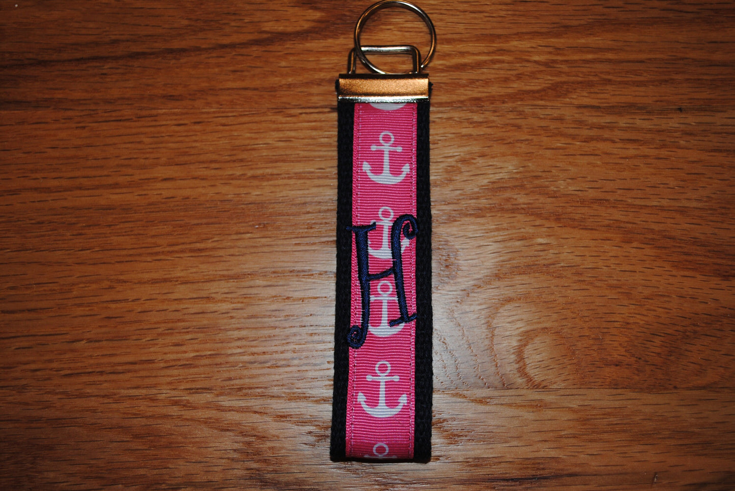 Keychain - Anchor, Keyfob, Choose Sorority/Letter/Grandmother/Beach Monogram Cotton Webbing Jacquard Ribbon Wristlet, Key Ring, Personalized