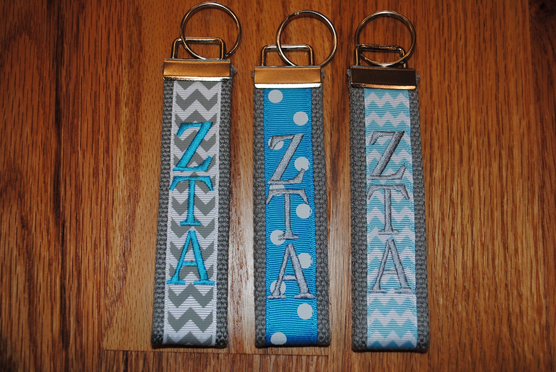 Zeta Tau Alpha Sorority Keychain -Choose Sorority,Design, Letter, or Personalized Wristlet Licensed product.Key Fob, Embroidery