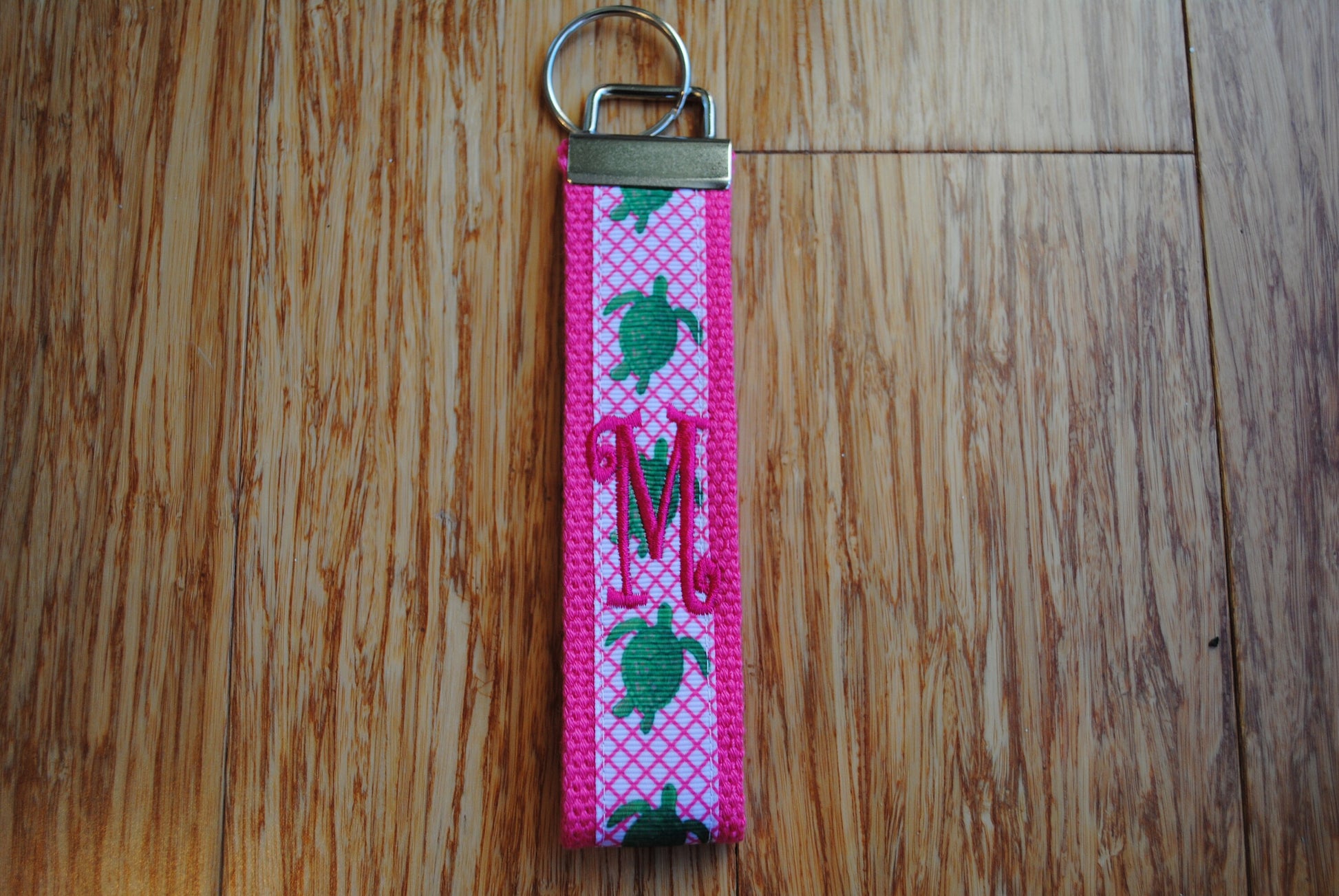 Keychain - Turtle, Choose Sorority/Letter/Grandmother Monogram Key Fob Keychain Cotton Webbing Grosgrain Ribbon Wristlet Personalized