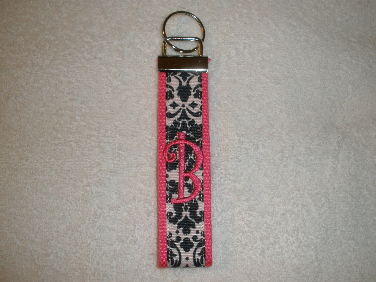 Keychain - Damask,Monogram Black & White Grosgrain Ribbon-Choose Webbing, Letter, Sorority or Personalize Key Fob Wristlet,Sorority Keychain