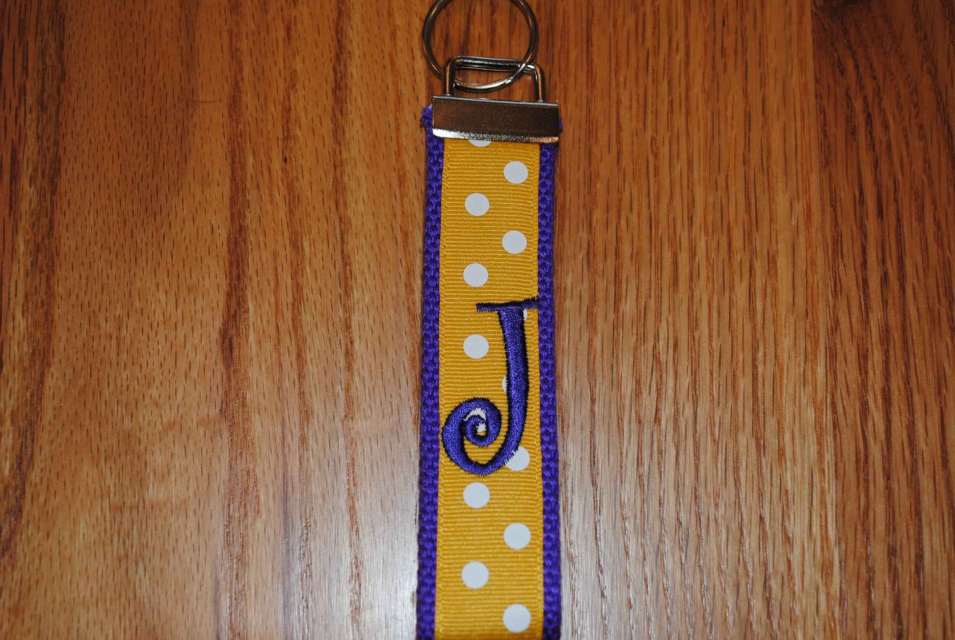 James Madison University/Keyfob/Keychain, East Caroline Univ, LSU -Purple and Gold Monogrammed Wristlet, Embroidered keychain