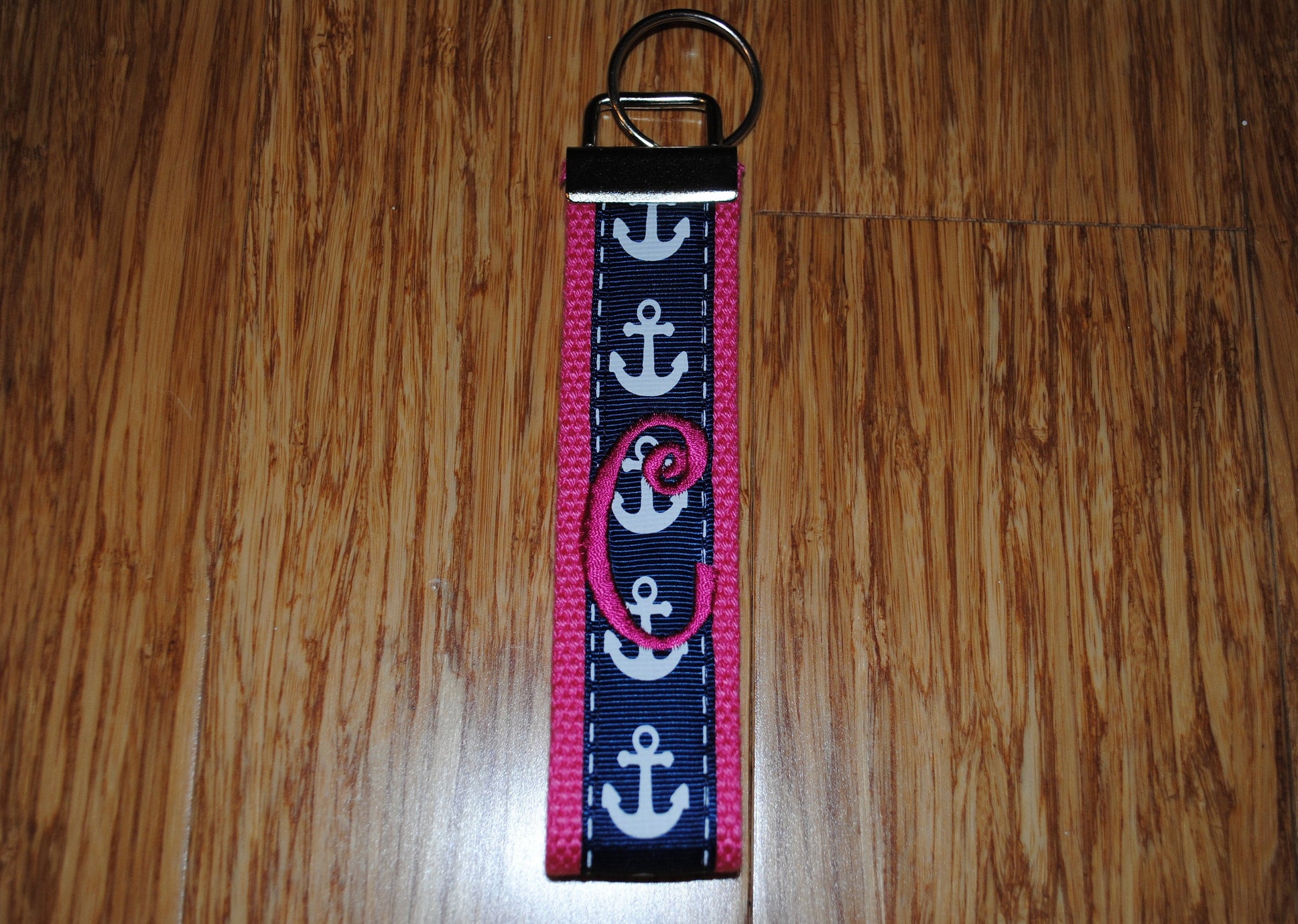 Keychain - Anchor, Keyfob, Choose Sorority/Letter/Grandmother/Beach Monogram Cotton Webbing Jacquard Ribbon Wristlet, Key Ring, Personalized