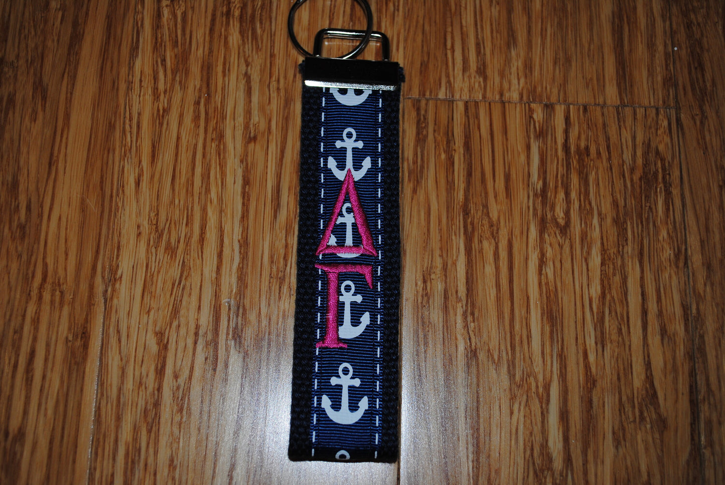 Keychain - Anchor, Keyfob, Choose Sorority/Letter/Grandmother/Beach Monogram Cotton Webbing Jacquard Ribbon Wristlet, Key Ring, Personalized