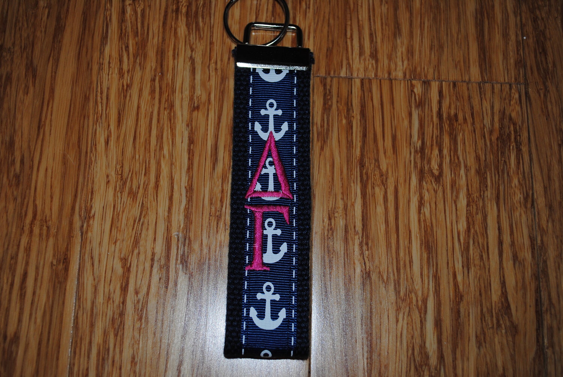 Keychain - Anchor, Keyfob, Choose Sorority/Letter/Grandmother/Beach Monogram Cotton Webbing Jacquard Ribbon Wristlet, Key Ring, Personalized