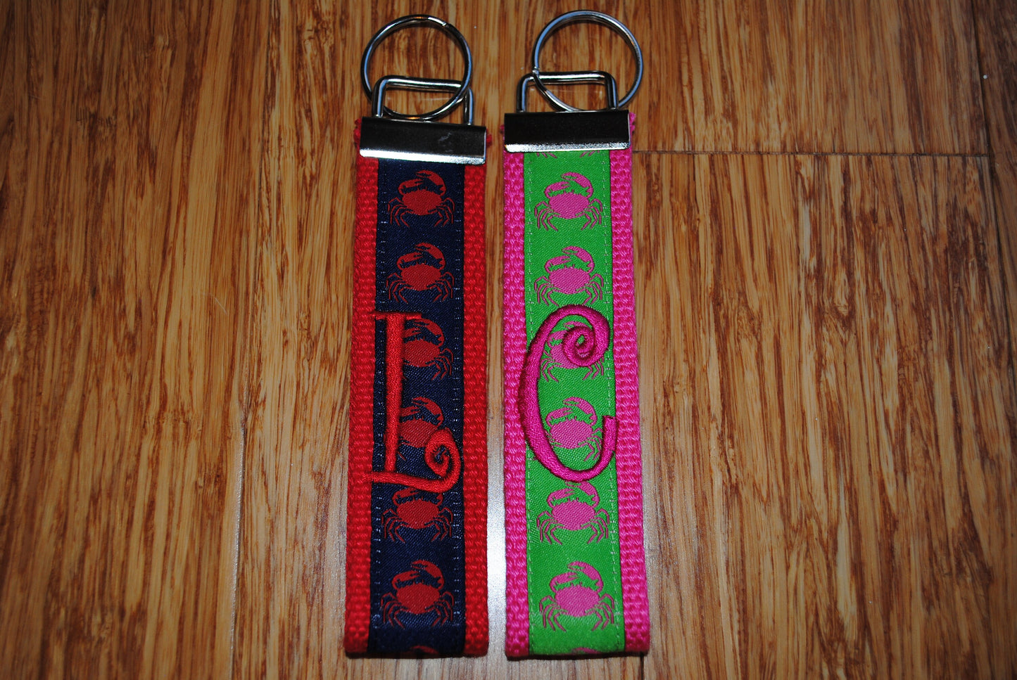 Keychain - Crabs, Choose Letter, Sorority, Grandmother, or Personalize Monogrammed KeyFob Keychain Cotton Webbing Jacquard Ribbon Wristlet