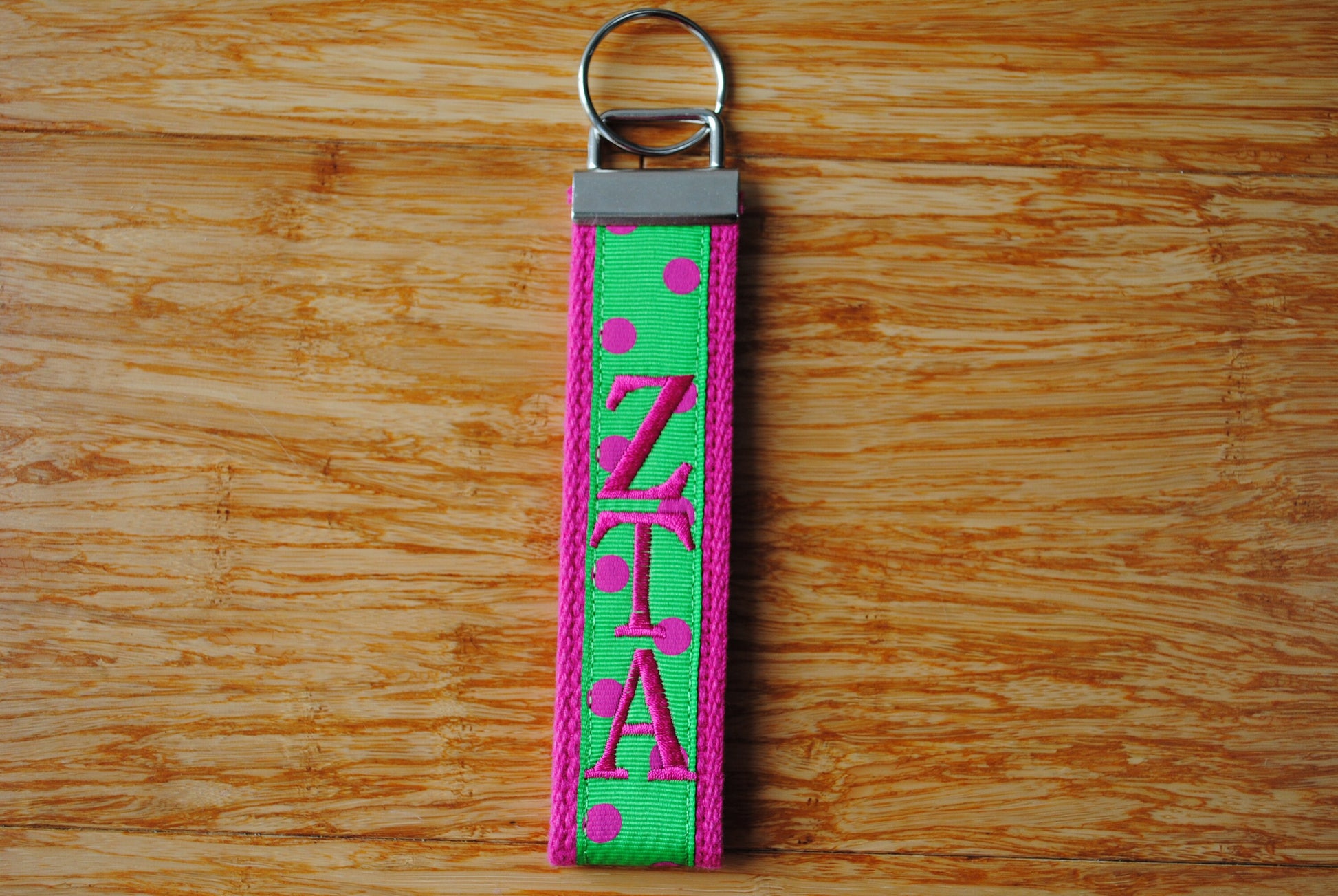 Zeta Tau Alpha Sorority Keychain -Choose Sorority,Design, Letter, or Personalized Wristlet Licensed product.Key Fob, Embroidery