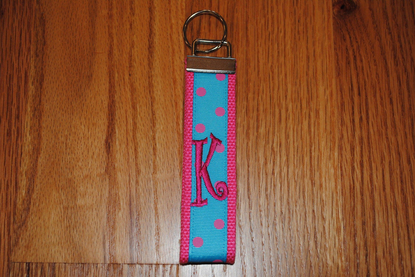 Keychain - Polka Dot, Monogrammed-Choose Color,Sorority, Letter, Personalized Wristlet Licensed product.Key Fob, Embroidery