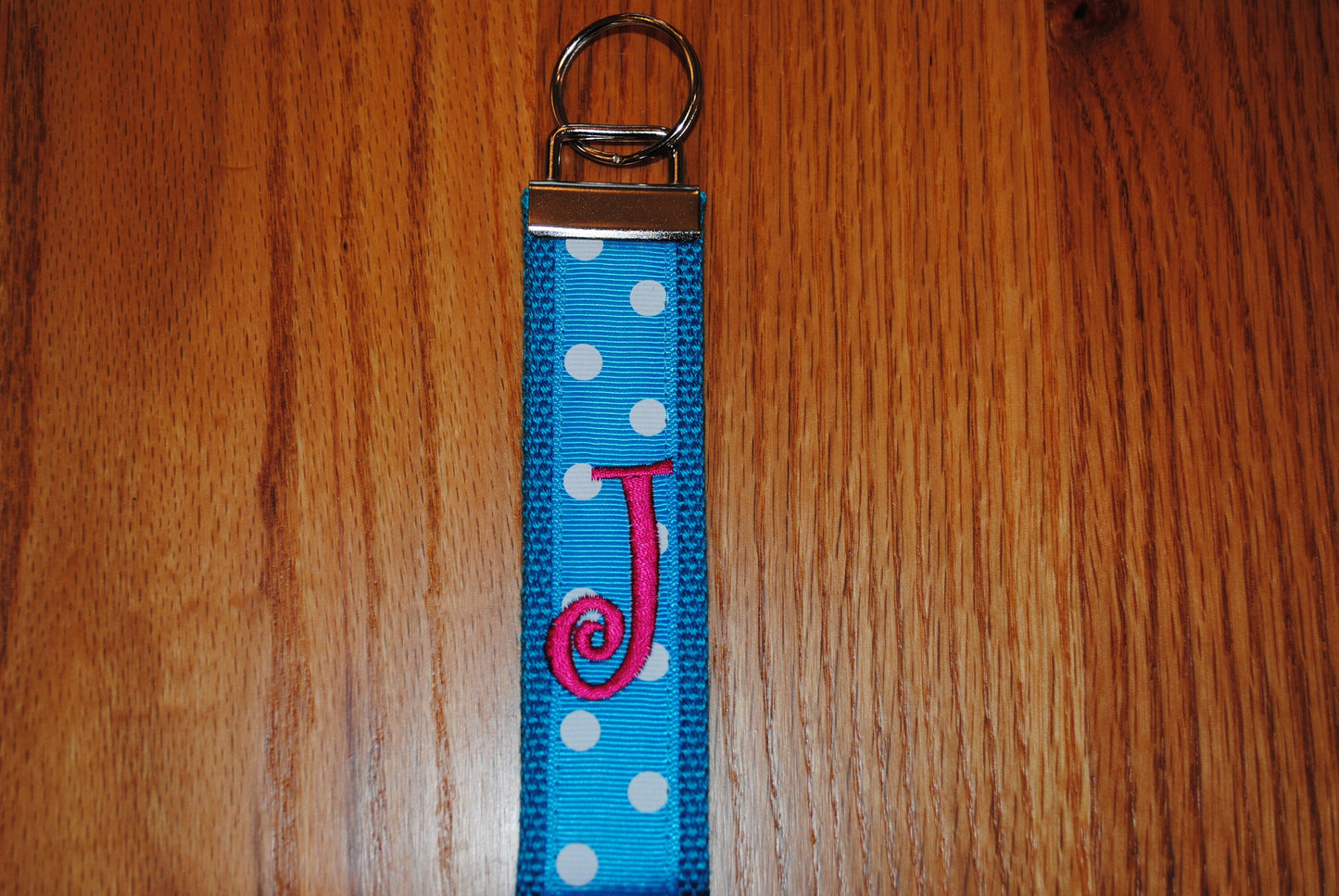 Keychain - Polka Dot, Monogrammed-Choose Color,Sorority, Letter, Personalized Wristlet Licensed product.Key Fob, Embroidery