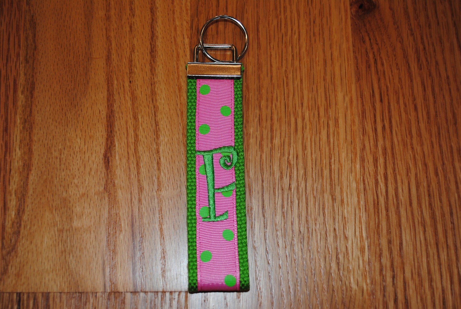 Keychain - Polka Dot, Monogrammed-Choose Color,Sorority, Letter, Personalized Wristlet Licensed product.Key Fob, Embroidery