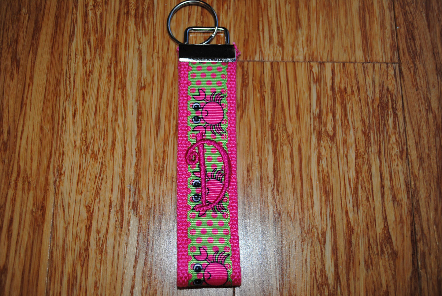 Keychain - Crab, Choose Letter-Whimsey Crab - Personalize Monogrammed KeyFob Keychain Webbing Ribbon Wristlet