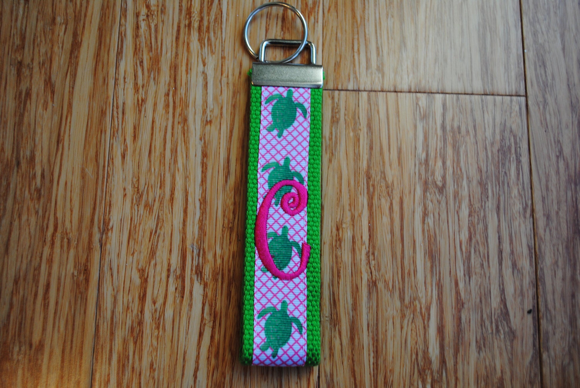 Keychain - Turtle, Choose Sorority/Letter/Grandmother Monogram Key Fob Keychain Cotton Webbing Grosgrain Ribbon Wristlet Personalized