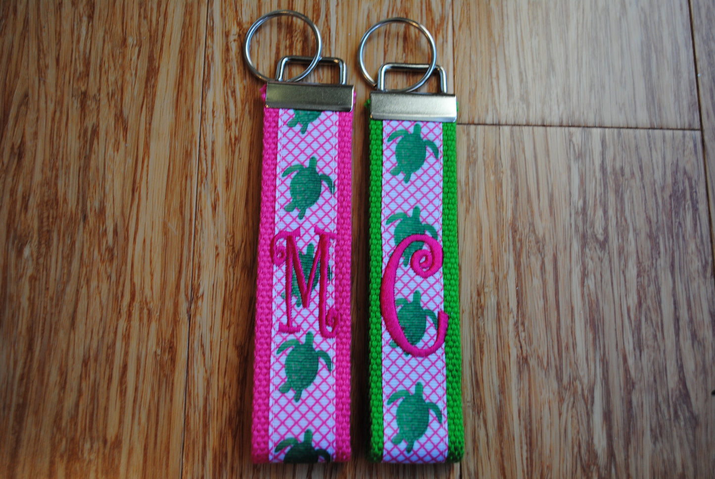 Keychain - Turtle, Choose Sorority/Letter/Grandmother Monogram Key Fob Keychain Cotton Webbing Grosgrain Ribbon Wristlet Personalized