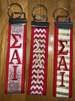 Sigma Alpha Iota Sorority Keychain - Red Webbing, Choose Ribbon and Monogram Key Fob Keychain Wristlet(OFFICIAL LICENSED PRODUCT)