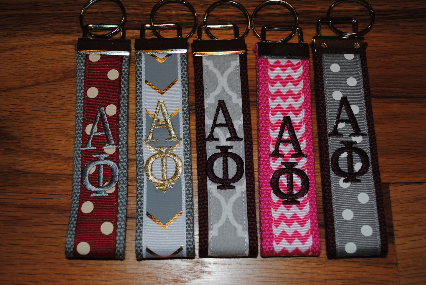 Alpha Phi Sorority Keychain - Monogrammed/Embroidery Key Fob Keychain Wristlet(OFFICIAL LICENSED PRODUCT)