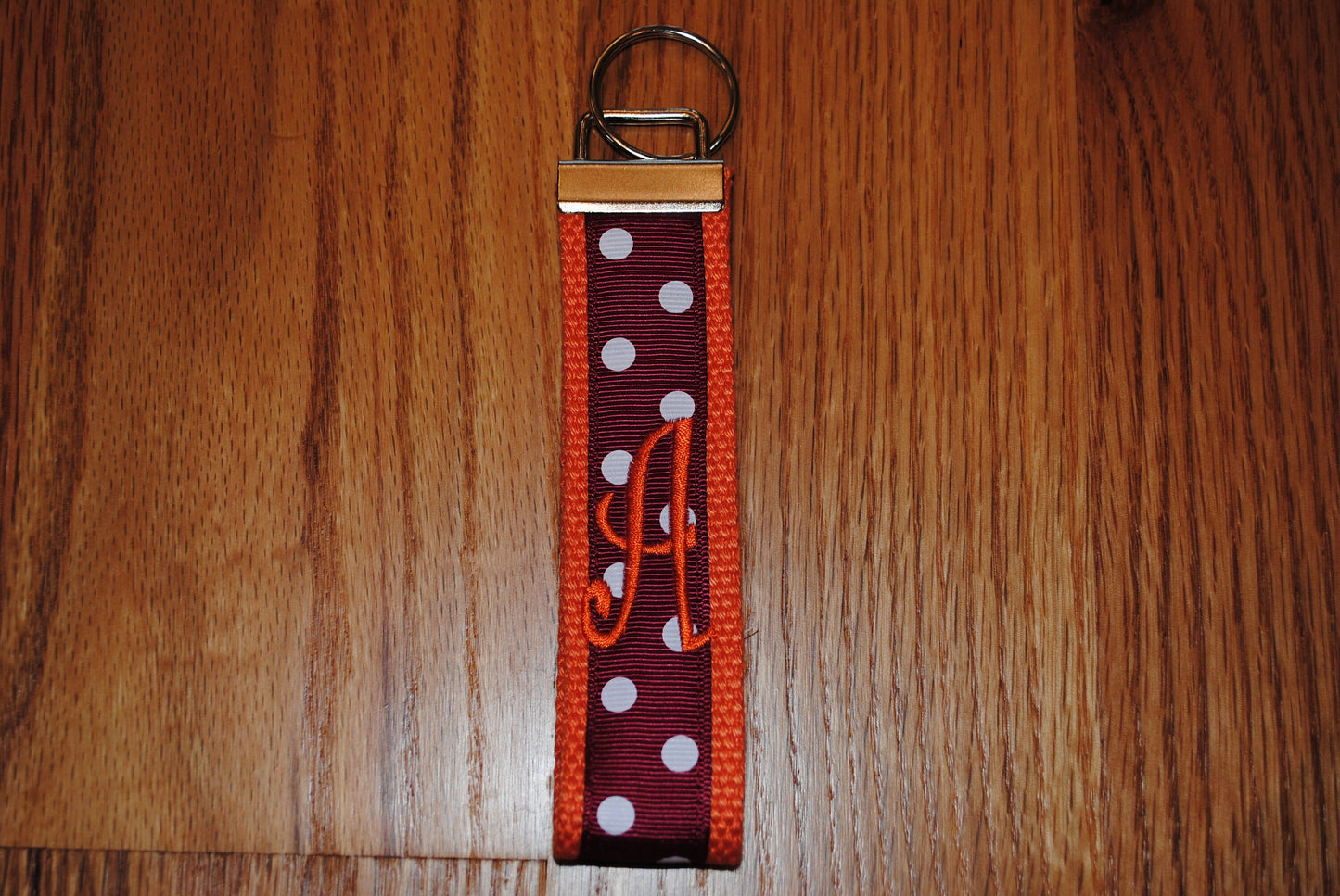 Virginia Tech University Keychain - Monogrammed Key Fob Cotton Webbing Grosgrain Ribbon Wristlet, Embroidery keychain