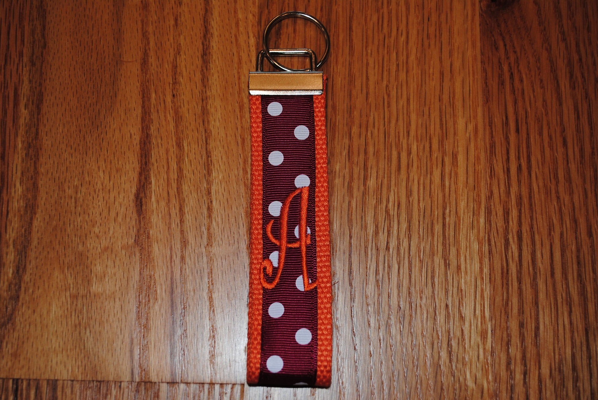 Virginia Tech University Keychain - Monogrammed Key Fob Cotton Webbing Grosgrain Ribbon Wristlet, Embroidery keychain
