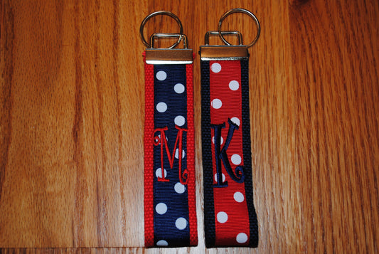 University of Richmond Keychain, Liberty University - Monogrammed Key Fob Cotton Webbing Grosgrain Ribbon Wristlet, Embroidered Keychain