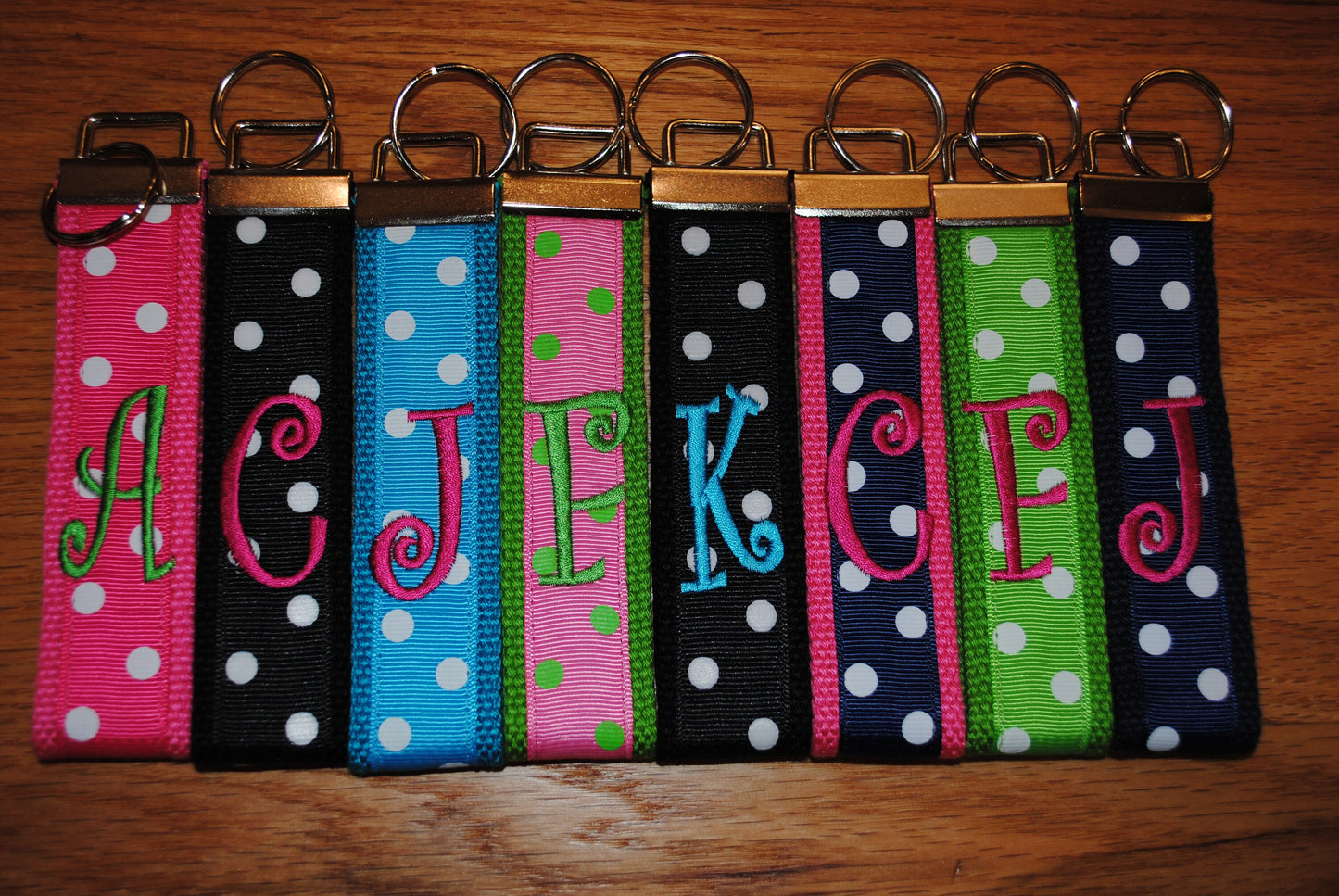 Keychain - Polka Dot, Monogrammed-Choose Color,Sorority, Letter, Personalized Wristlet Licensed product.Key Fob, Embroidery