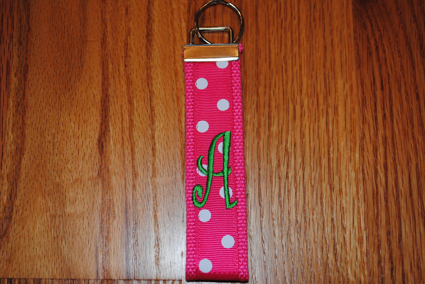 Keychain - Polka Dot, Monogrammed-Choose Color,Sorority, Letter, Personalized Wristlet Licensed product.Key Fob, Embroidery