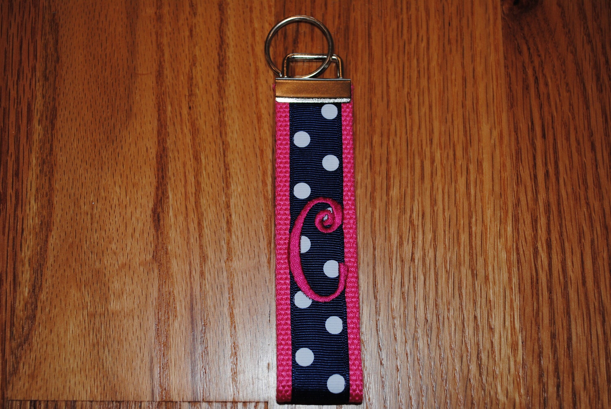 Keychain - Polka Dot, Monogrammed-Choose Color,Sorority, Letter, Personalized Wristlet Licensed product.Key Fob, Embroidery