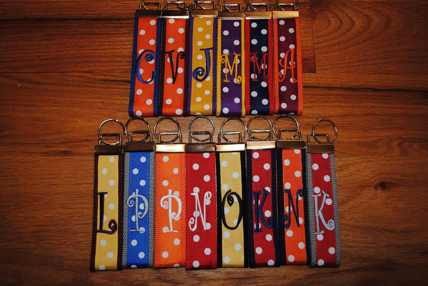 Keychain - College Polka Dot Monogrammed-Choose Color,Sorority, Letter, Personalized Wristlet Licensed product.Key Fob, Embroidery