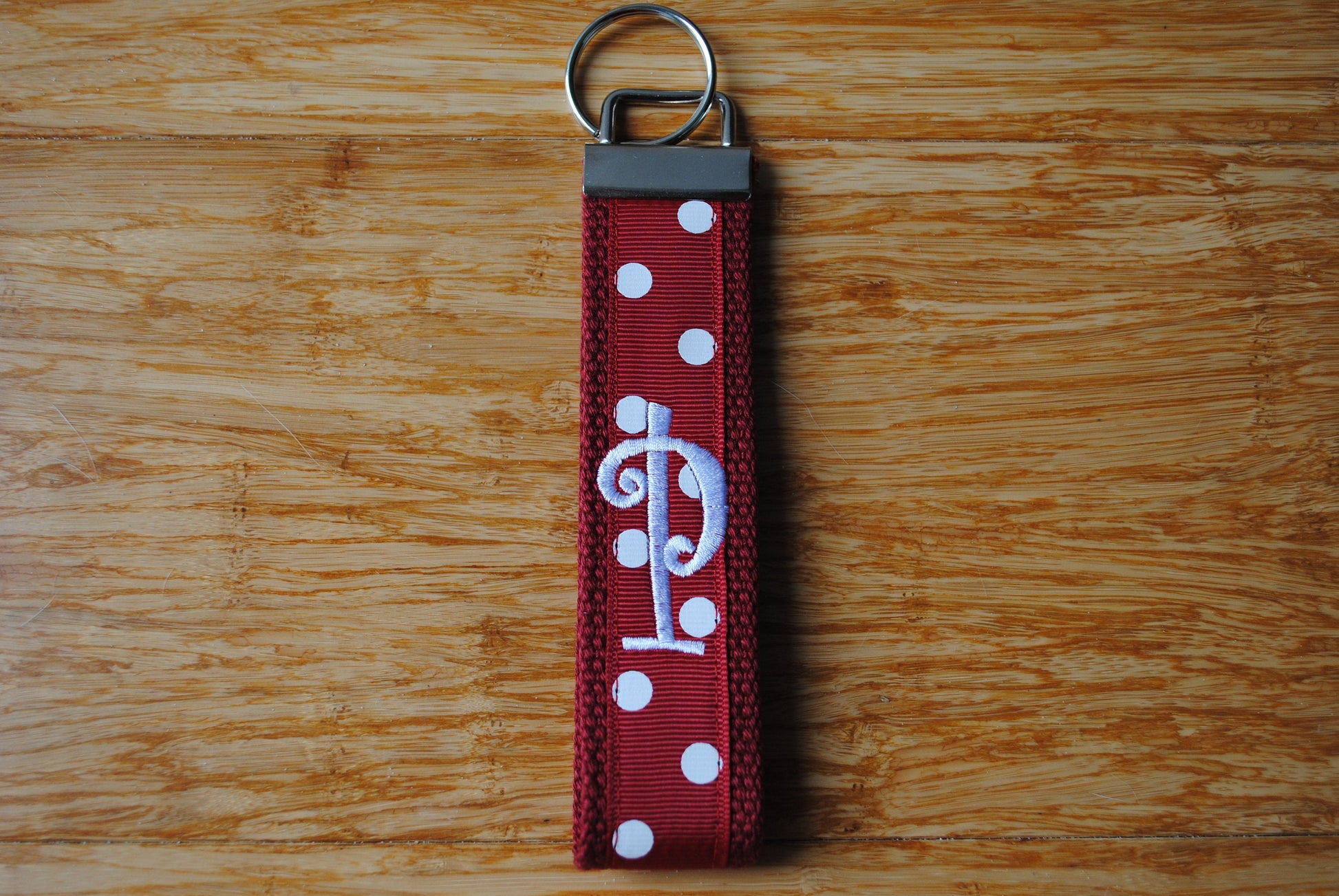 Keychain - College Polka Dot Monogrammed-Choose Color,Sorority, Letter, Personalized Wristlet Licensed product.Key Fob, Embroidery