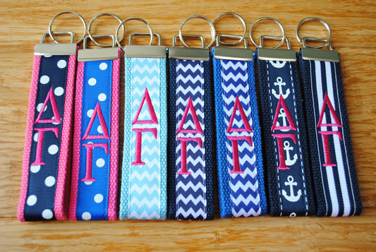 Delta Gamma Keychain - Monogrammed-Choose Design,Sorority, Letter, Personalized Key Fob Wristlet Licensed product.Key Fob, Embroidery