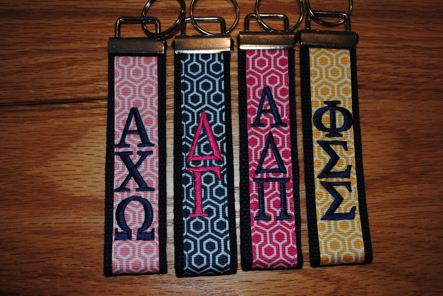 Sorority Keychain - Choose Sorority, Letters, Ribbon, Grandmothers or personalized monogrammed Licensed Product, Quadtrefoil ribbon, key fob