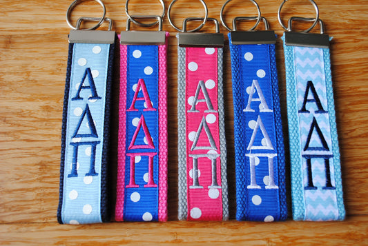 Alpha Delta Pi Sorority Keychain, Keyfob - Monogrammed-Choose Design,Sorority, Letter, Personalized Wristlet Licensed product, Embroidery