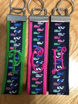 Keychain - Whales, Keyfob, Choose Sorority/Letter/Grandmother/Beach Monogram Cotton Webbing Grosgrain Ribbon Wristlet Personalized