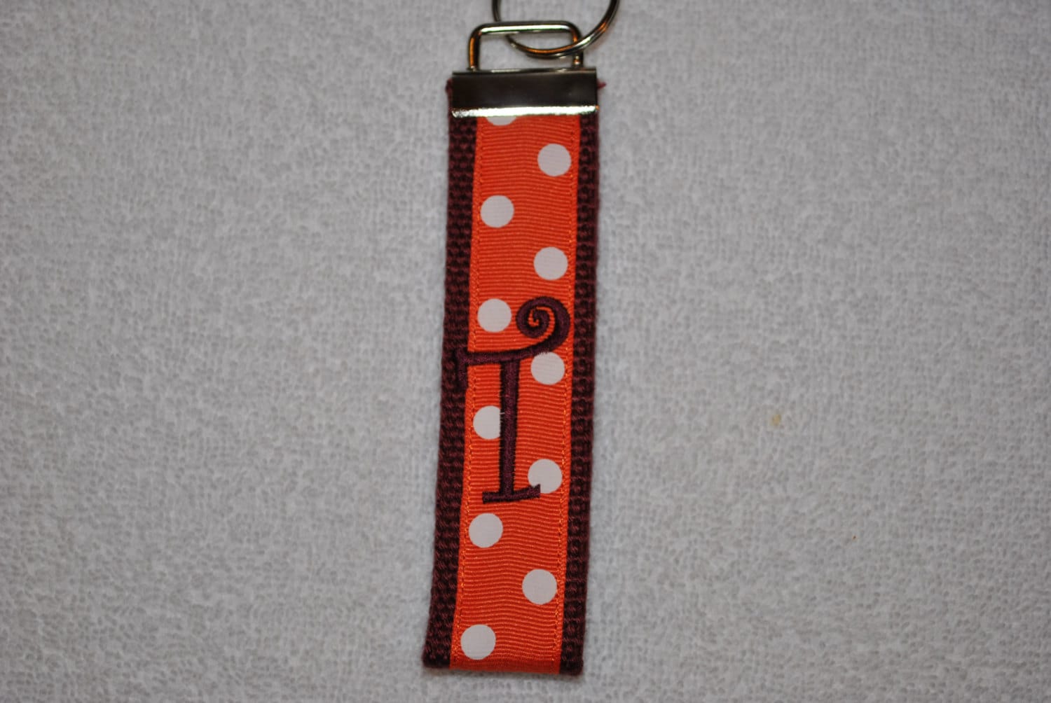 Virginia Tech University Keychain - Monogrammed Key Fob Cotton Webbing Grosgrain Ribbon Wristlet, Embroidery keychain