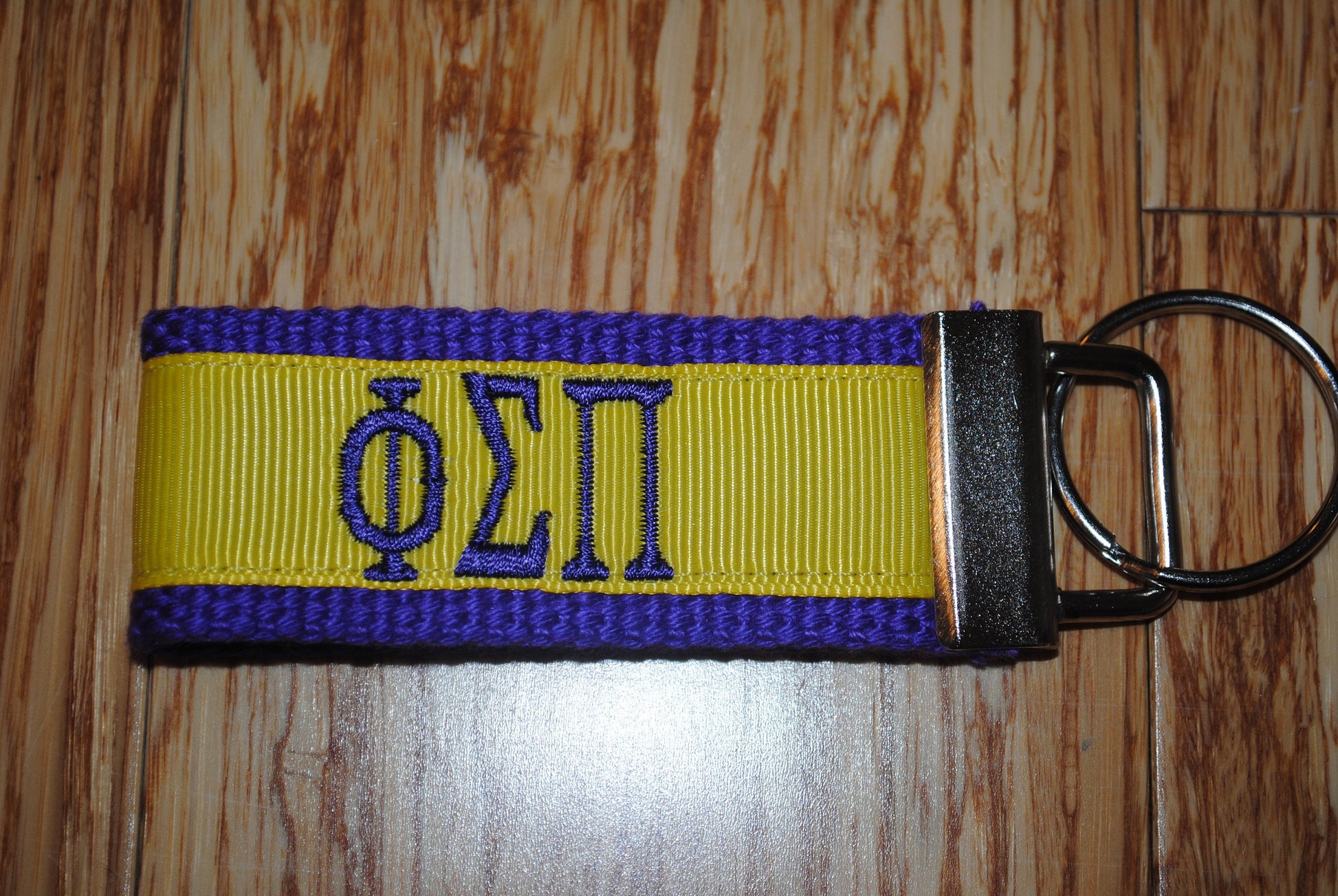 Phi Sigma Pi Sorority Keychain/SMALL/Solid Ribbon/ Keyfob/Monogrammed/Choose Design/Sorority/Letter/Licensed product/Embroidery, 3 1/2" long