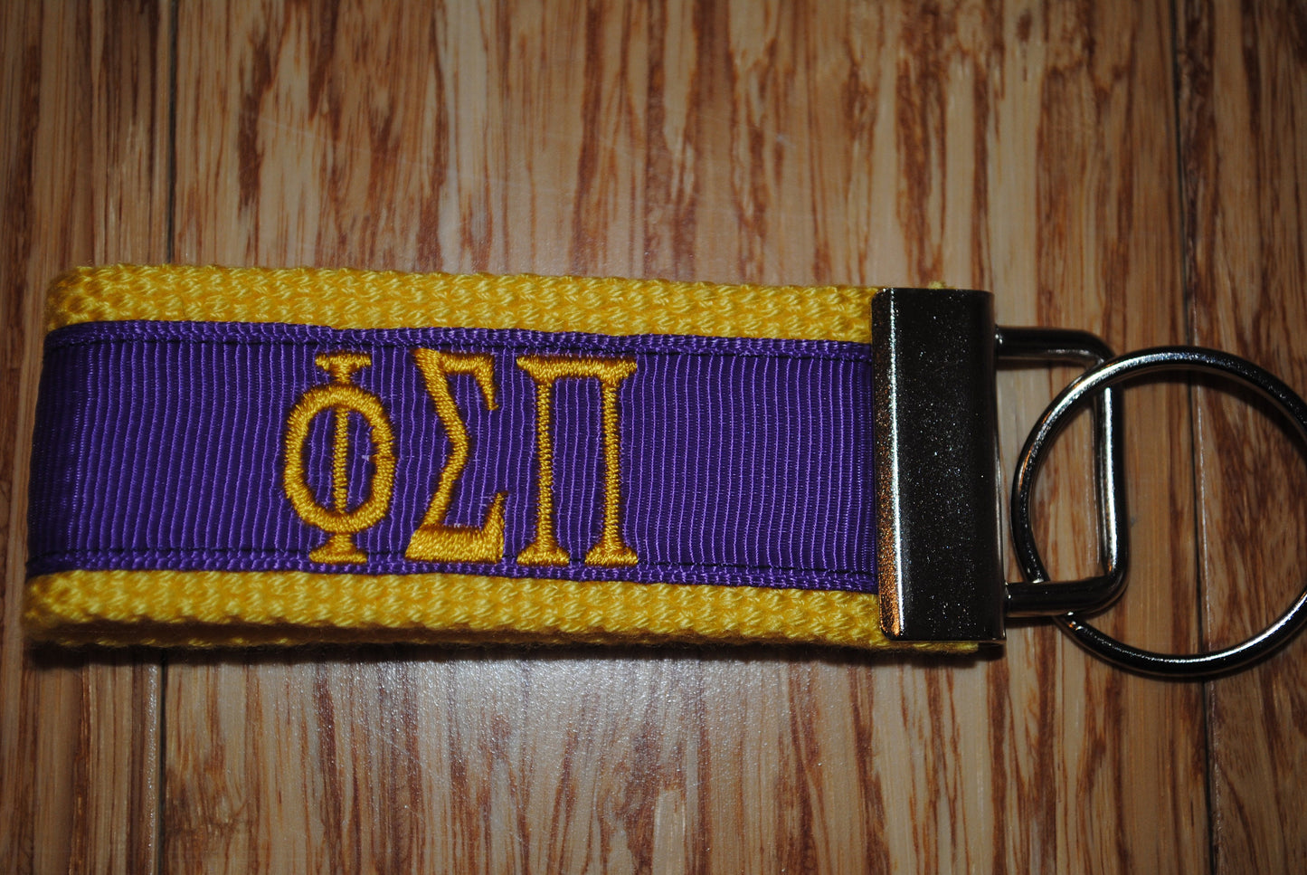 Phi Sigma Pi Sorority Keychain/SMALL/Solid Ribbon/ Keyfob/Monogrammed/Choose Design/Sorority/Letter/Licensed product/Embroidery, 3 1/2" long