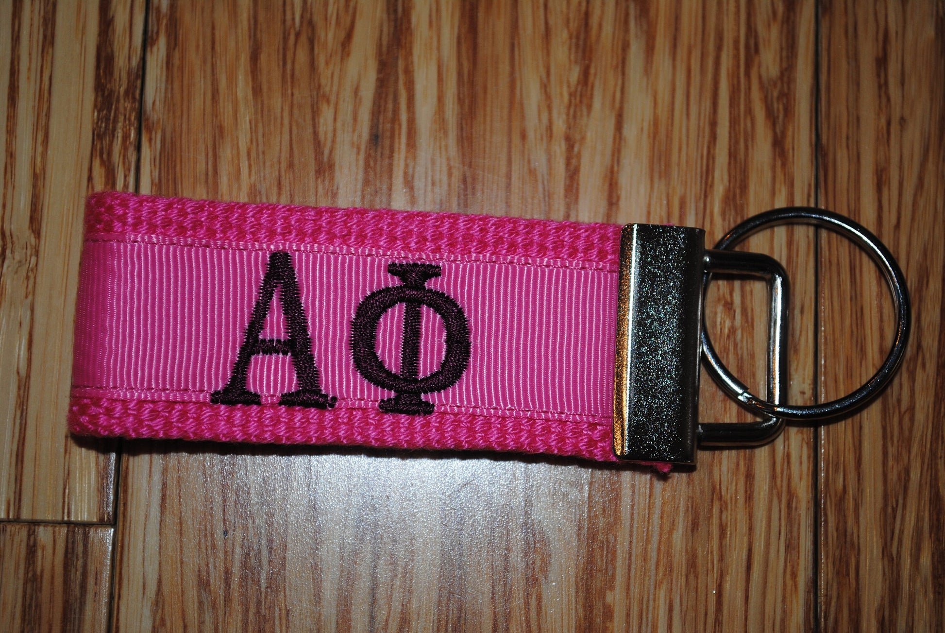 Alpha Phi Sorority Keychain/SMALL/Solid Ribbon/ Keyfob/Monogrammed/Choose Design/Sorority/Letter/Licensed product/Embroidery, 3 1/2" long