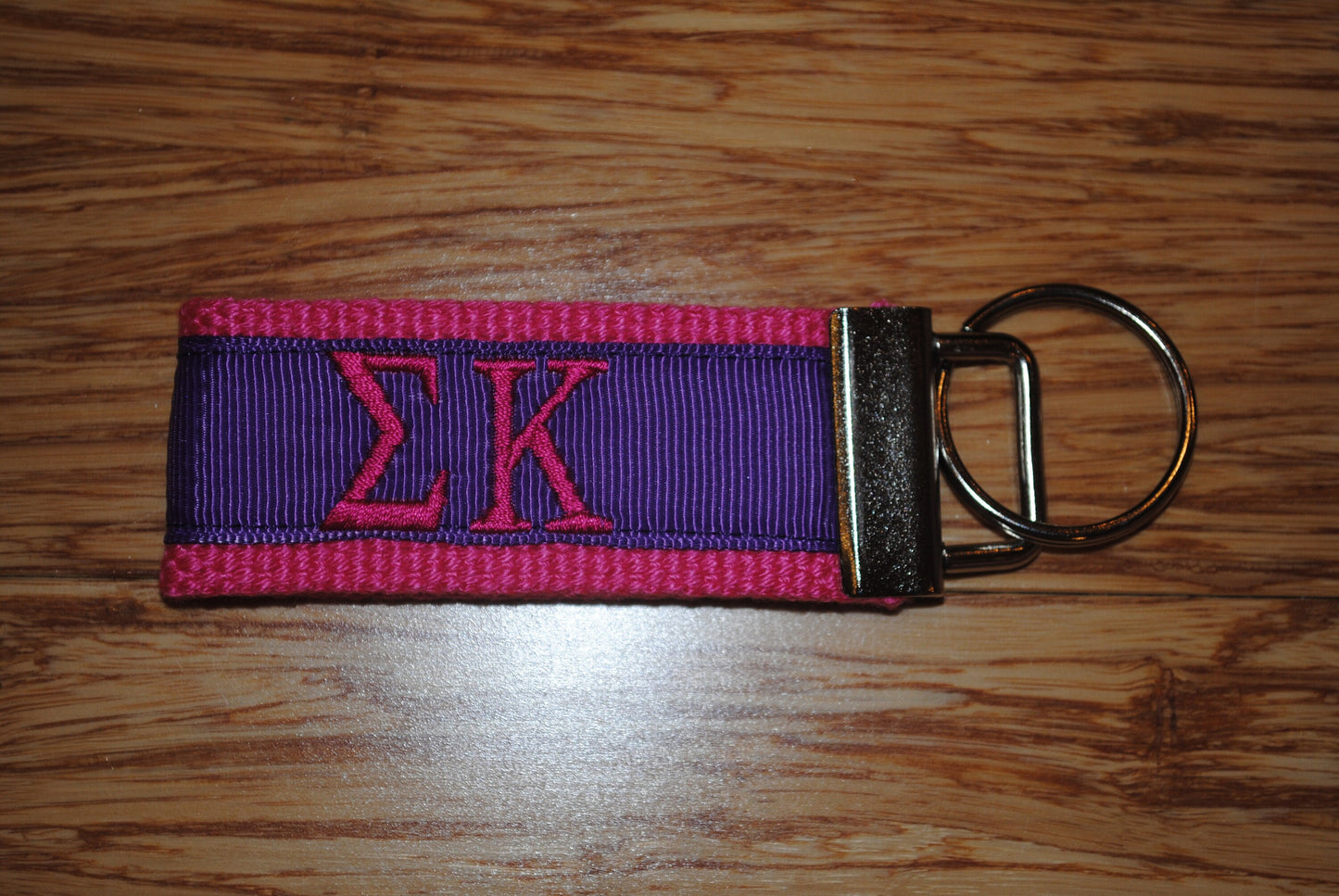 Sigma Kappa Sorority Keychain/SMALL/Solid Ribbon/Keyfob/Monogram/Choose Design/Sorority/Letter/Licensed product/Embroidery 3 1/2" long