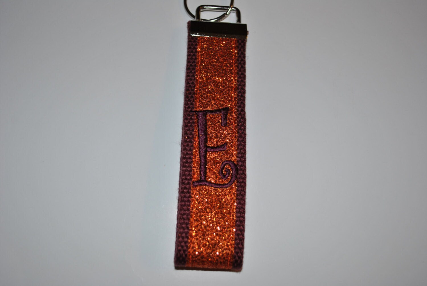 Virginia Tech University Keychain - Monogrammed Key Fob Cotton Webbing Grosgrain Ribbon Wristlet, Embroidery keychain